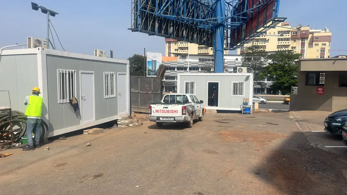 Prefabricated container office at Accra Airport, Ghana